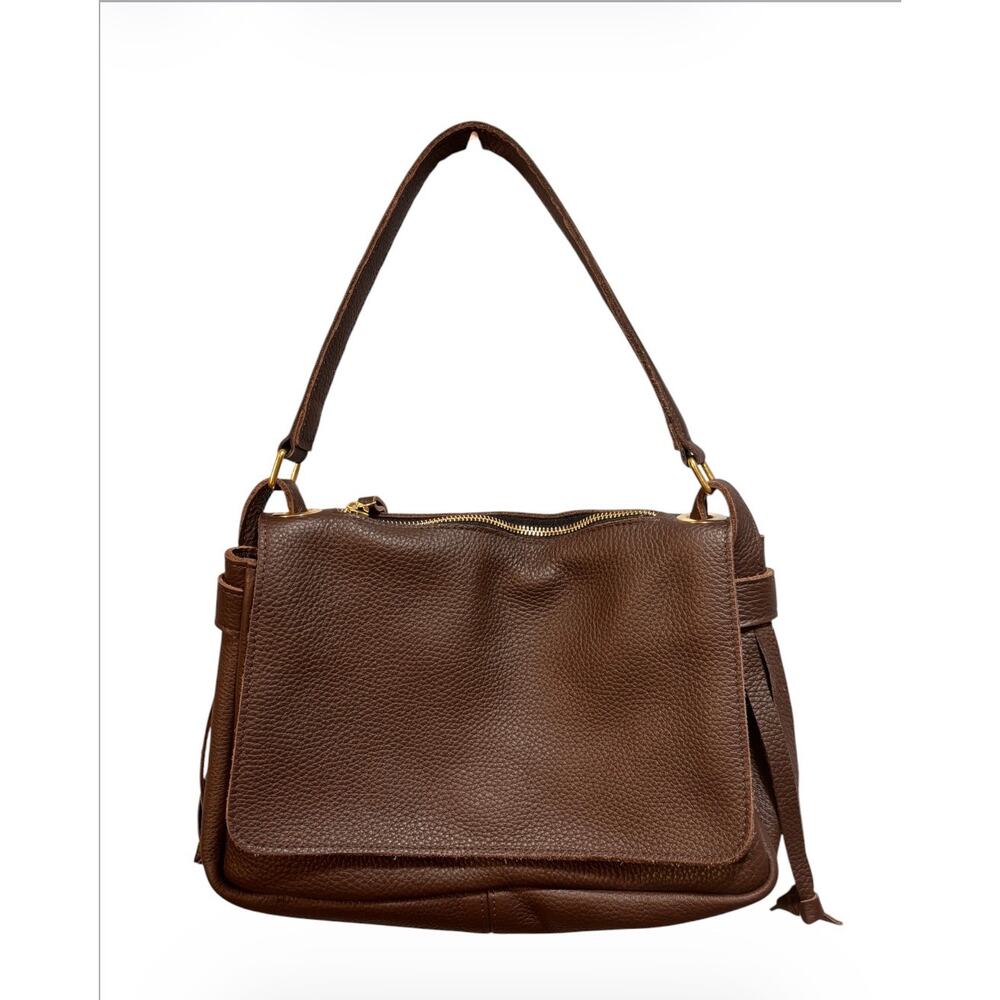 Oliveve brown pebbled soft leather hand bag shoulder bag. Flap front, extra stra - Picture 2 of 12